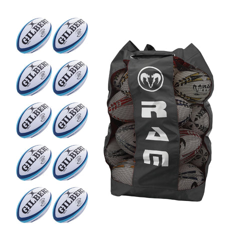 Ram Rugby-Gilbert Atom Match Ball Bundle - 10 x balls and bag