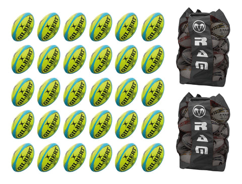 Ram Rugby-Gilbert G-TR4000 Trainer Fluoro Ball Bundle - 30 x balls and 2 bags