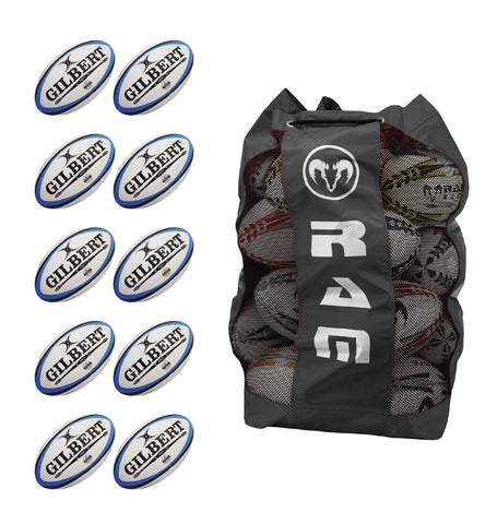 Ram Rugby-Gilbert Omega Blue Match Ball Bundle - 10 x balls and bag