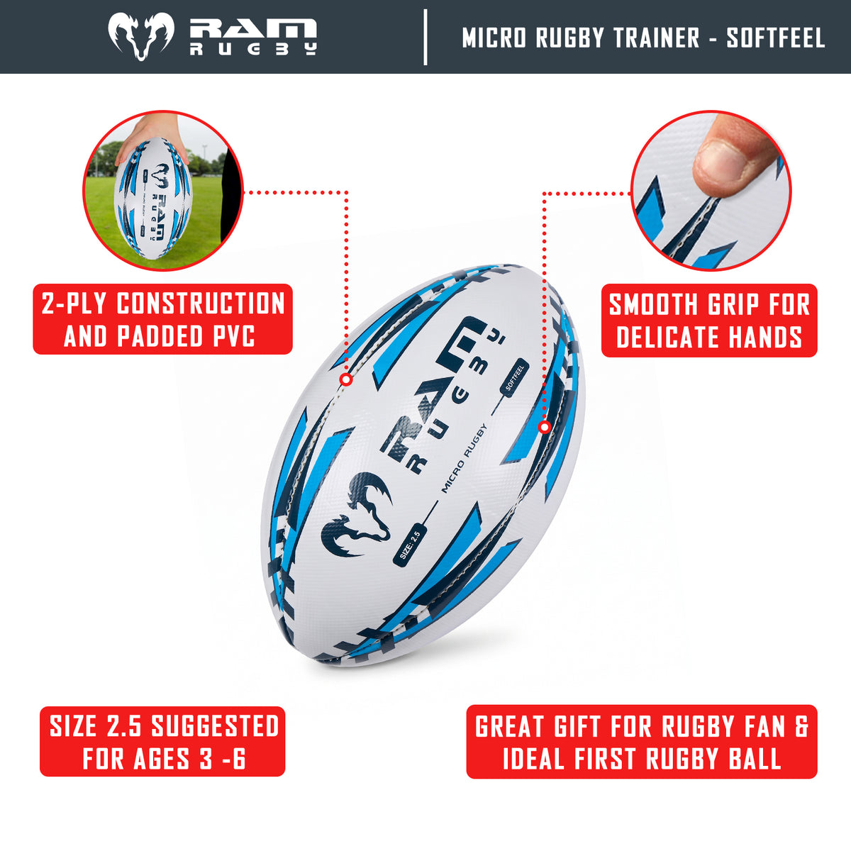 Micro Rugby - Soft Feel Ball - Size 2.5
