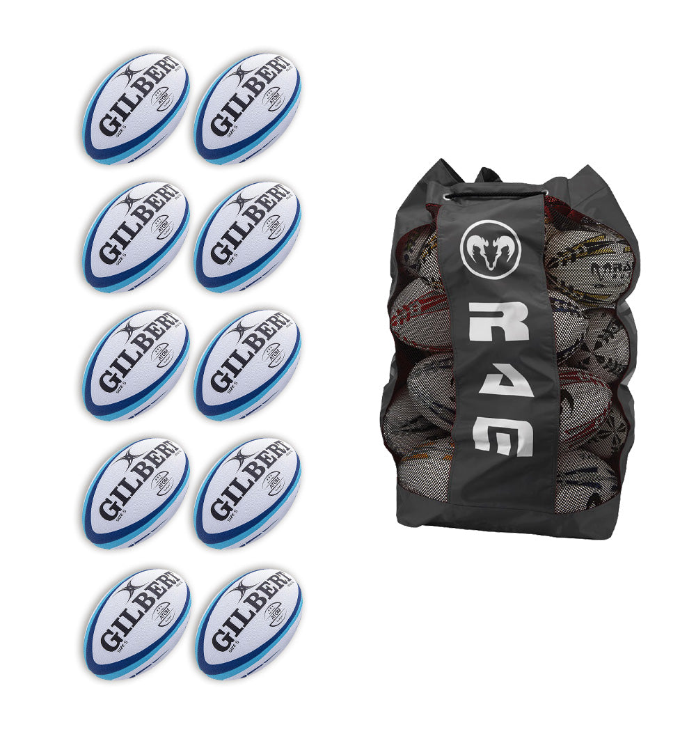 Gilbert Atom Match Rugby Ball - Official Size Blue Game Ball With G-SR Grip Surface