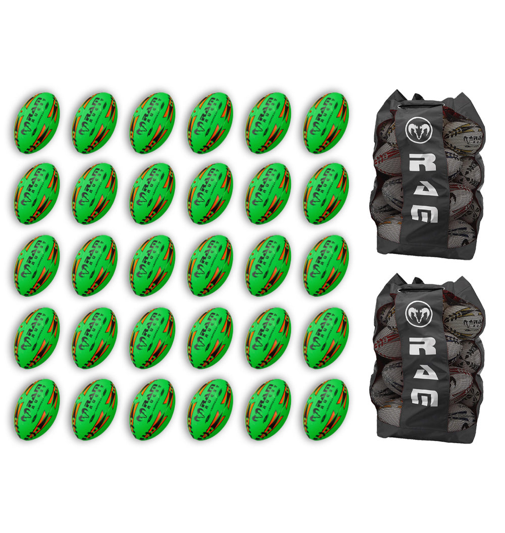 30 x Gripper 2.0 Hybrid - Pro Trainer Neon Rugby Ball Packs