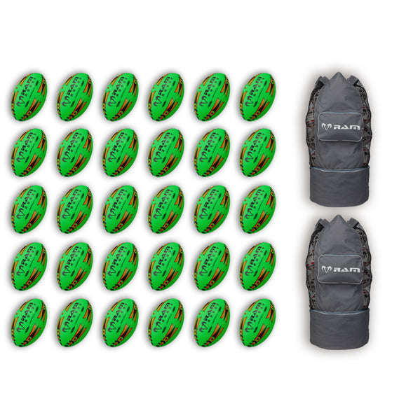 Gripper 2.0 Pro Trainer Neon Yellow, Orange & Green Ball Bundle - 30 x balls and 2 bags