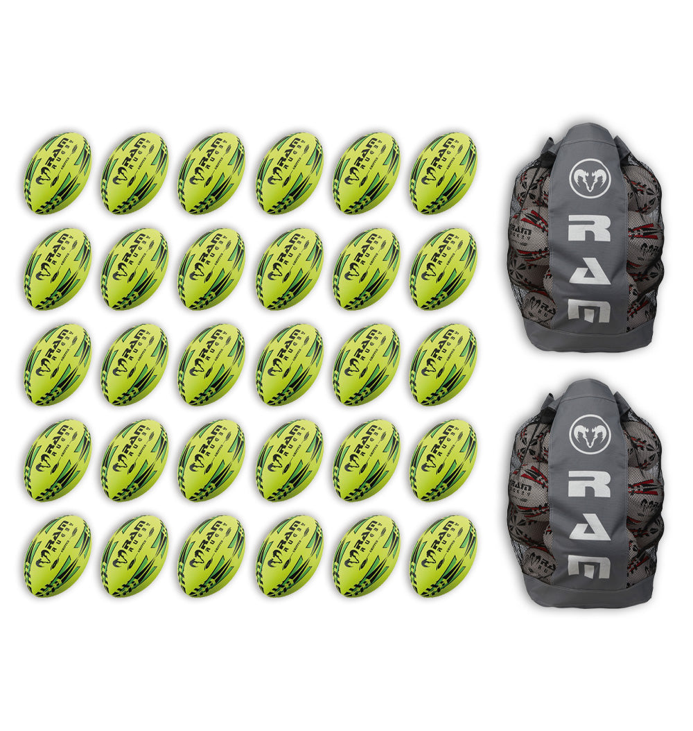 30 x Gripper 2.0 Hybrid - Pro Trainer Neon Rugby Ball Packs