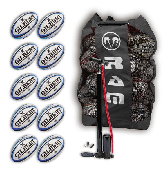 Ram Rugby-Gilbert Omega Blue Match Ball Bundle - 10 x balls and bag
