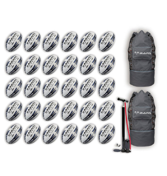 Ram Rugby-Gripper 2.0 Pro Trainer Ball Bundle - 30 x balls and 2 bags