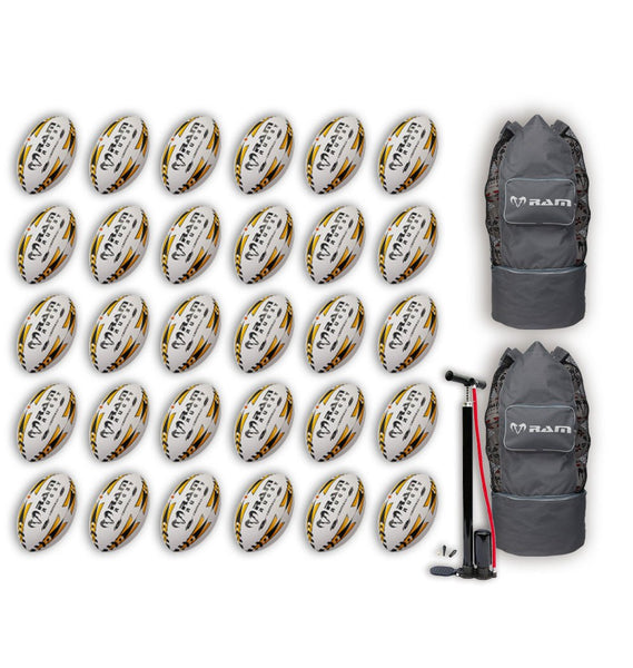 Ram Rugby-Gripper 2.0 Pro Trainer Ball Bundle - 30 x balls and 2 bags