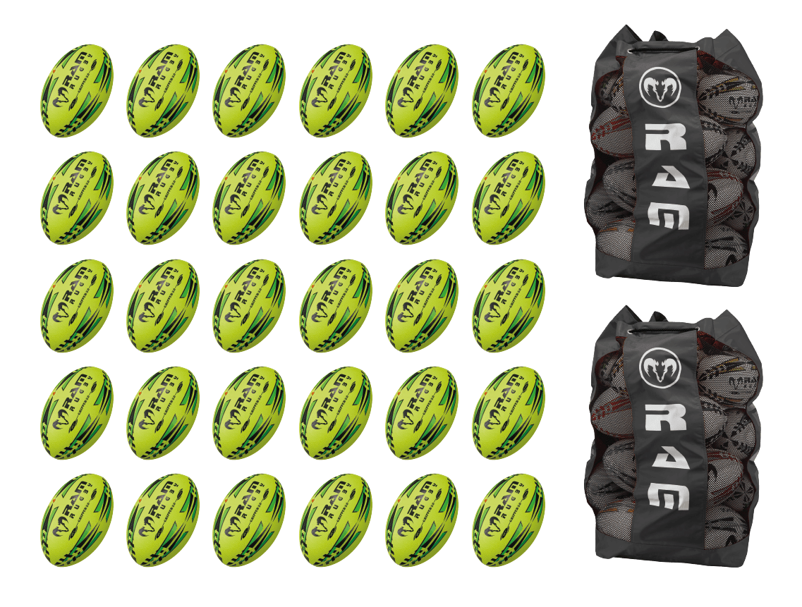 Gripper 2.0 Pro Trainer Neon Yellow, Orange & Green Ball Bundle - 30 x balls and 2 bags