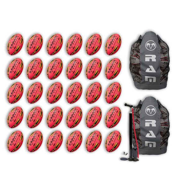 Ram Rugby-Gripper 2.0 Pro Trainer Neon Pink Ball Bundle - 30 x balls and 2 bags