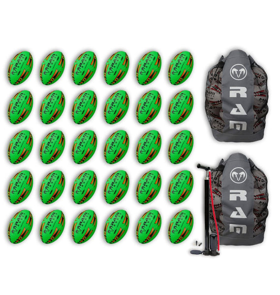 Ram Rugby-Gripper 2.0 Pro Trainer Neon Yellow, Orange & Green Ball Bundle - 30 x balls and 2 bags