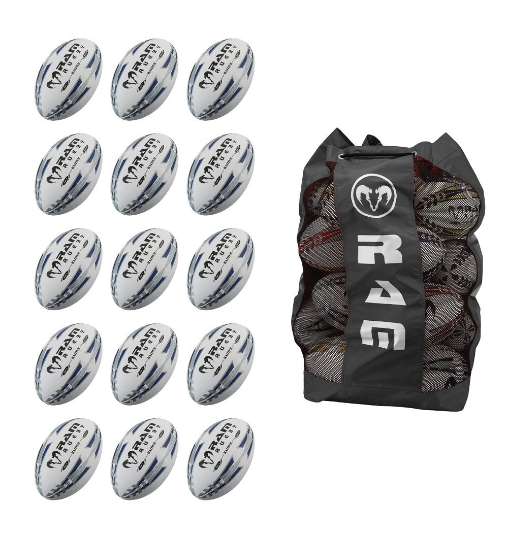 Rams Rugby Kit Raider 2.0 Black Match Rugby Ball Bundle - Ram Rugby